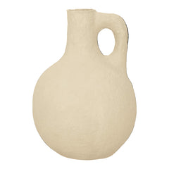 Beige cotton maché vase with a circular handle