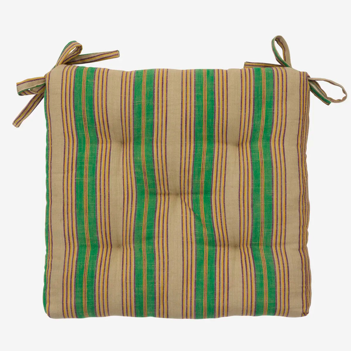 Madam Stoltz cotton chair pad camel green stripes