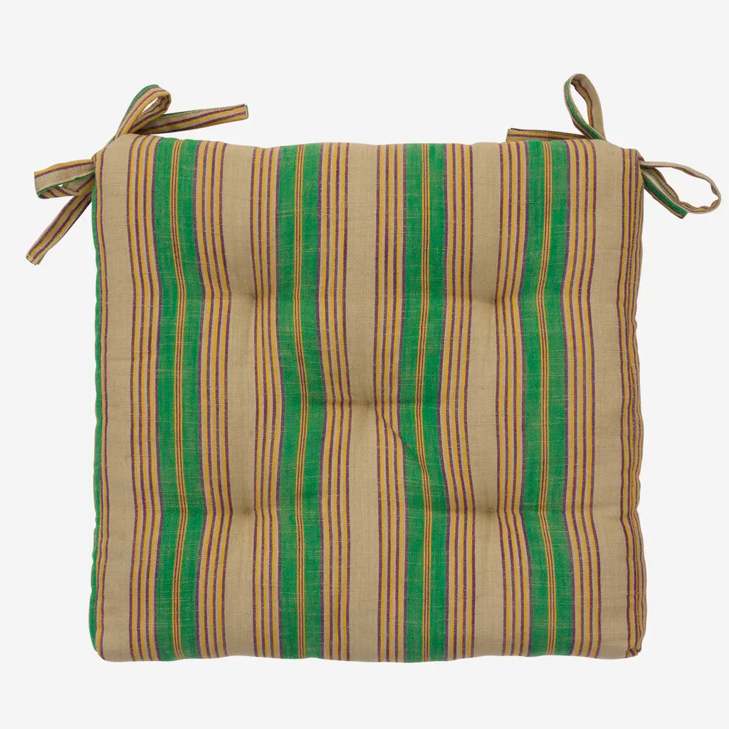 Madam Stoltz cotton chair pad camel green stripes