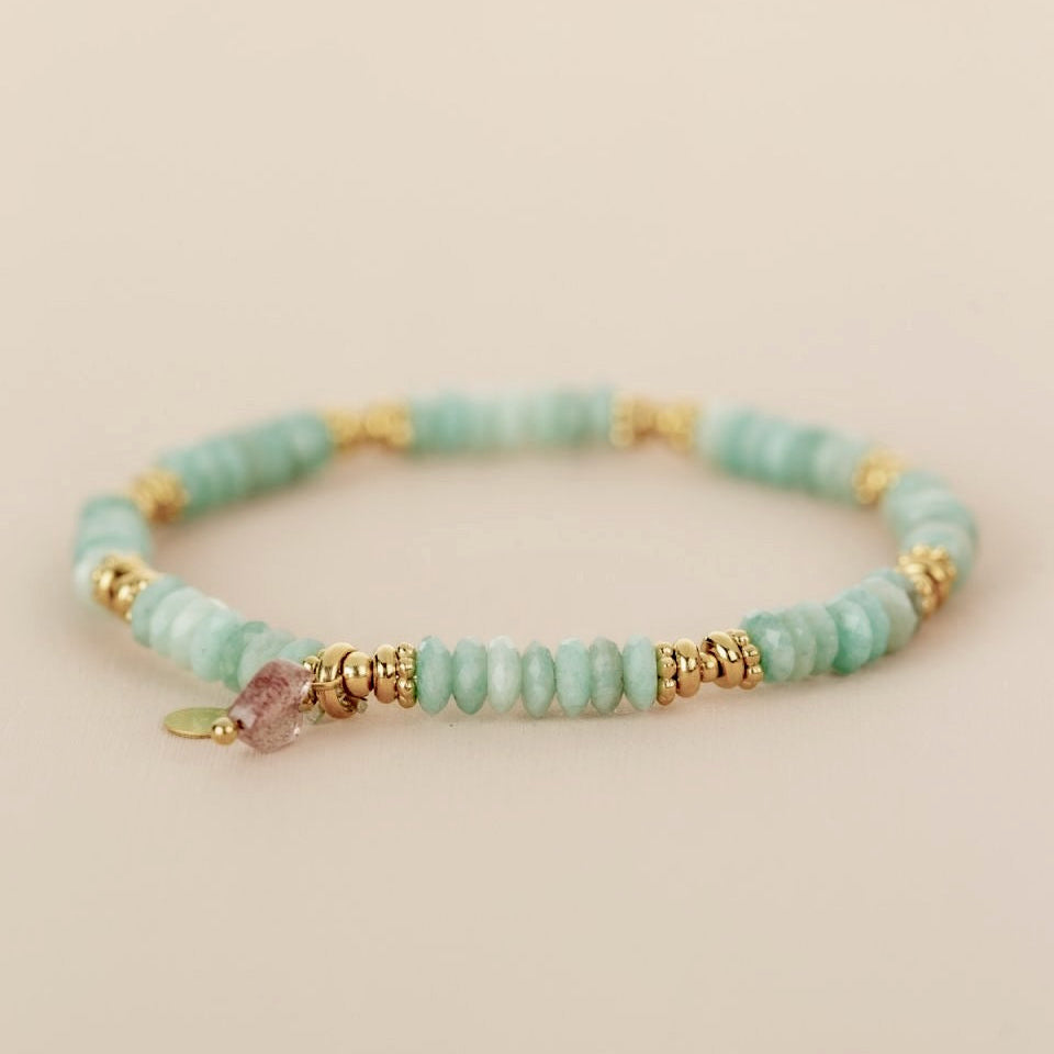 Muja Juma amazonite bracelet pink heart gold beads