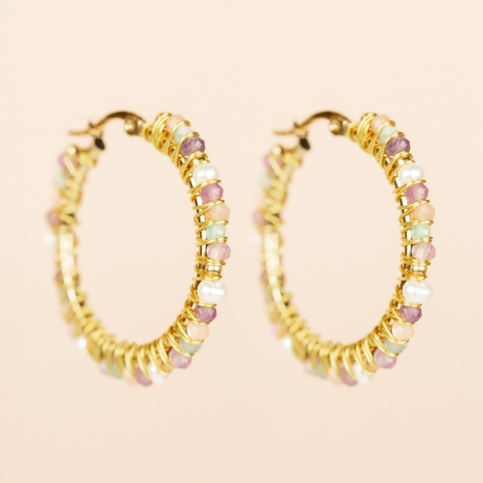 Hoop Earrings Ø30mm Amazonite Mix