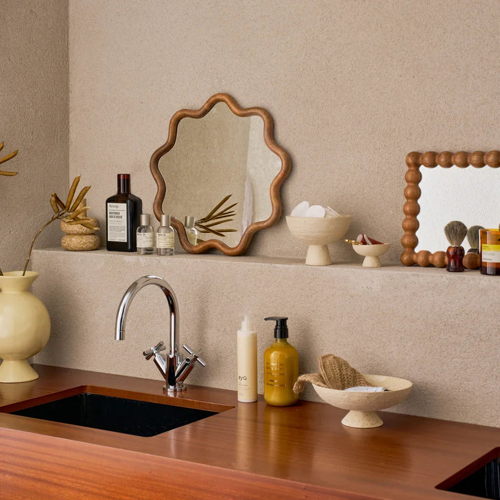 flat cream bowl used for decor storage