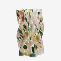 dotted glass vase with green and yellow