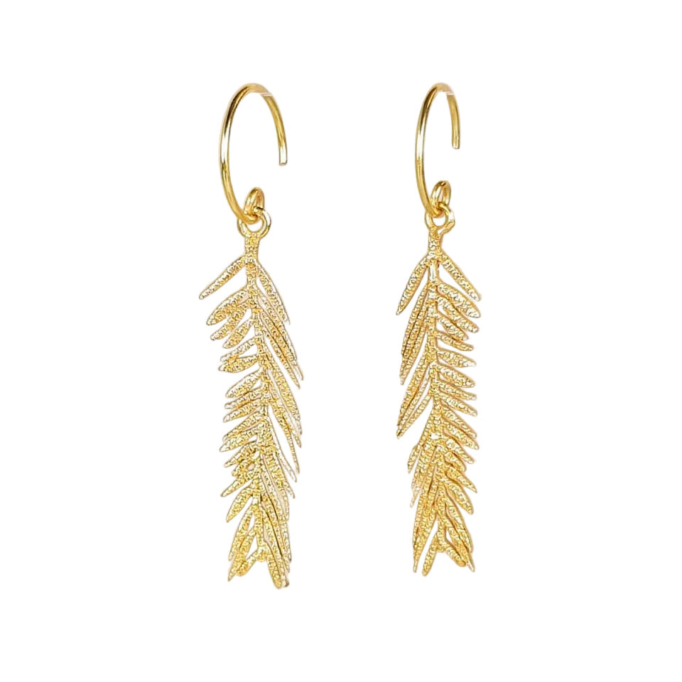 feather earrings gold plated silver sterling