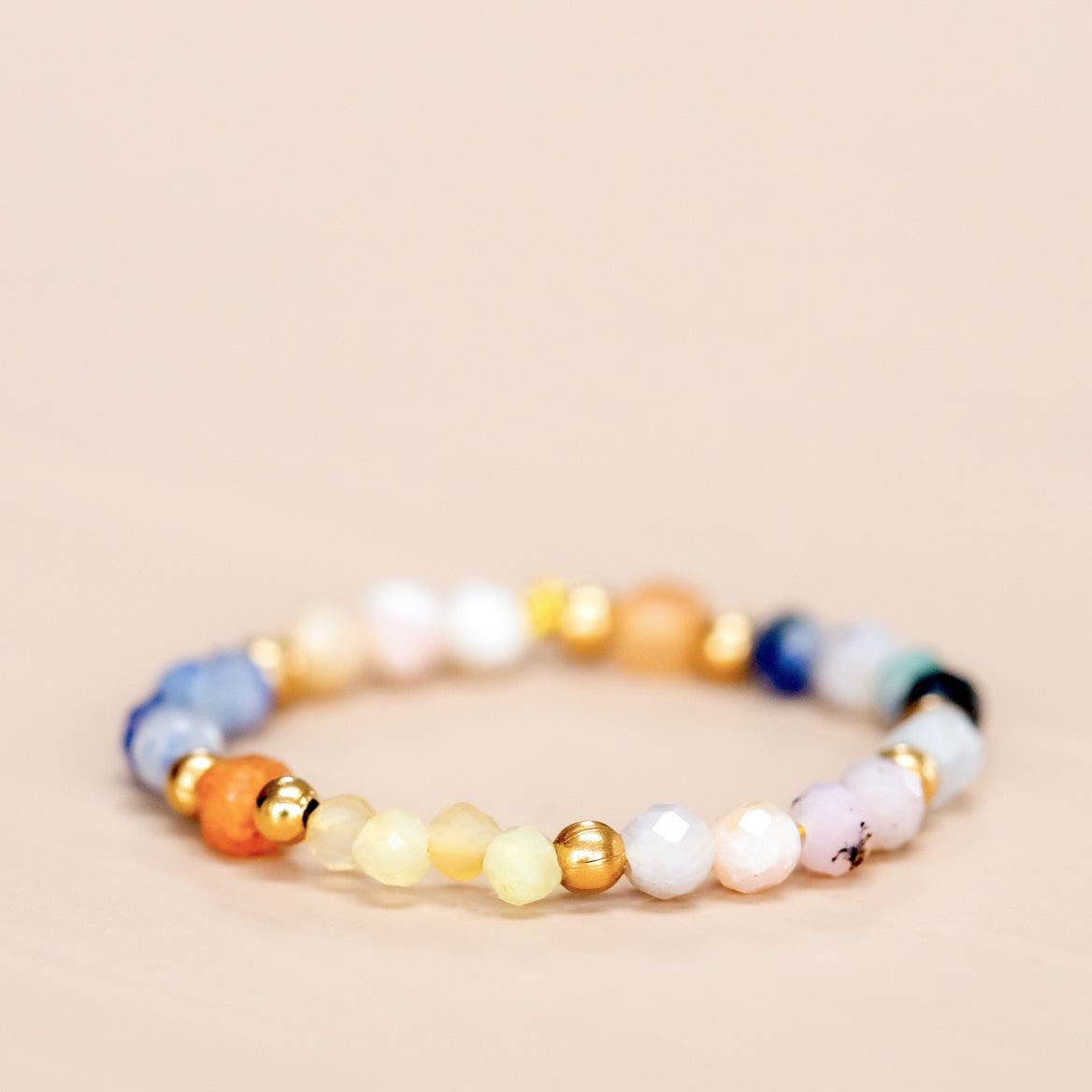 Elastic gemstone ring pink and yellow 