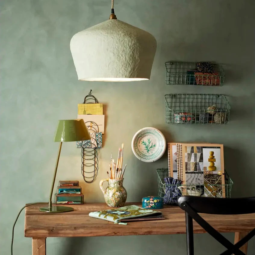 enamel table lamp dark green Madam Stoltz interior styling office