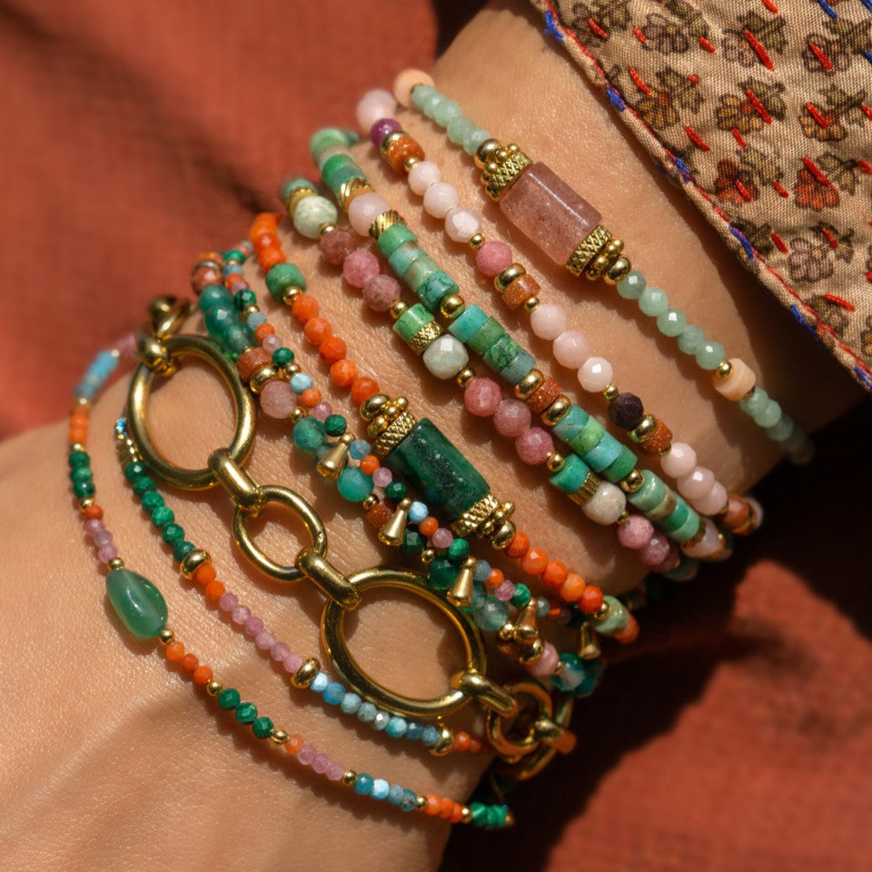 bracelet Mujajuma rhodonite amazonite gold plated