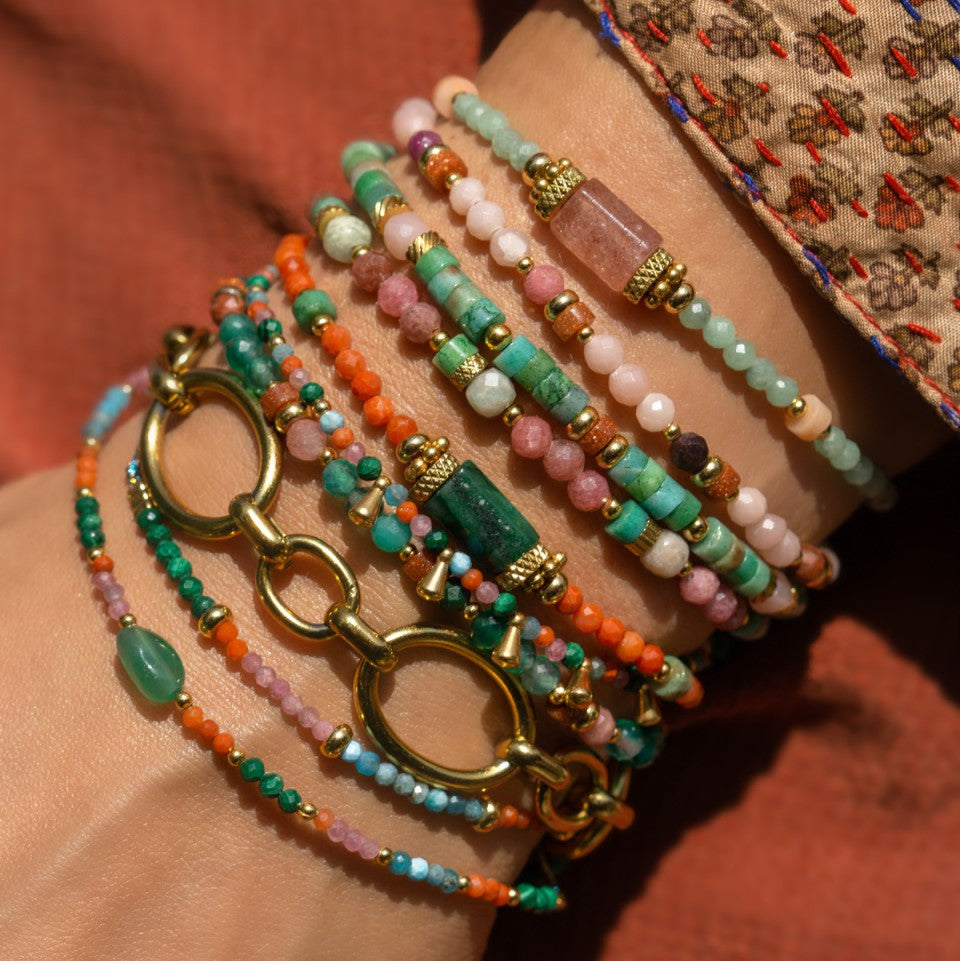 bracelet Mujajuma rhodonite amazonite gold plated