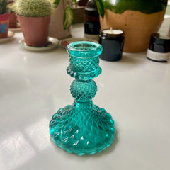 small recycled glass candlestick harlequin By Room turquoise