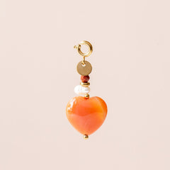 Heart-shaped orange pendant with gold plated silver sterling and pearl