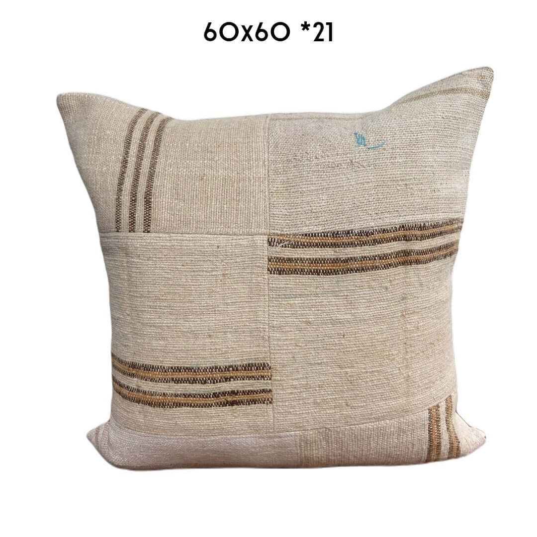 vintage hemp cushion 60x60cm natural unique kilim pillow Nadia Dafri