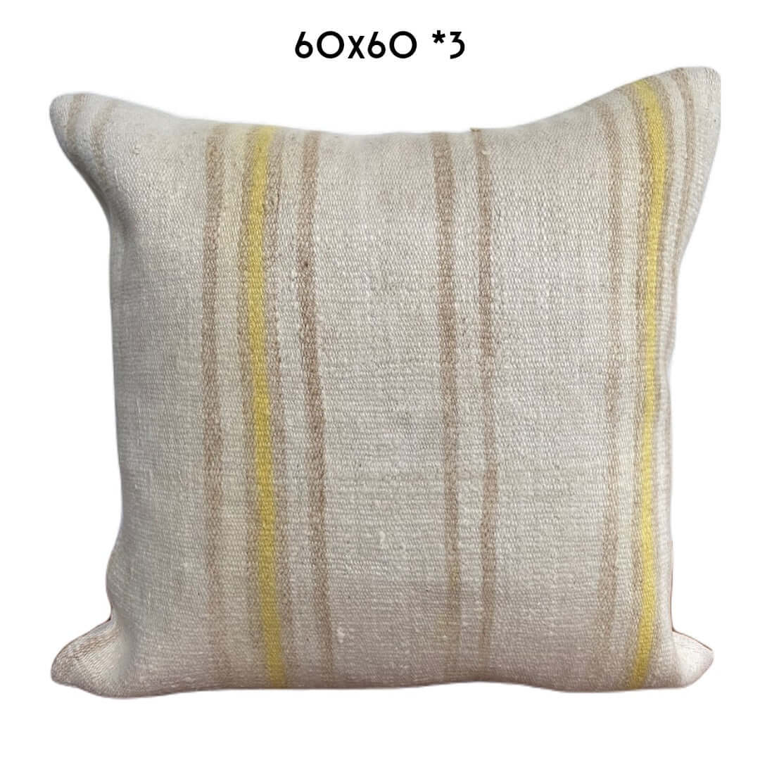hennep kussen 60x60cm bruine gele strepen