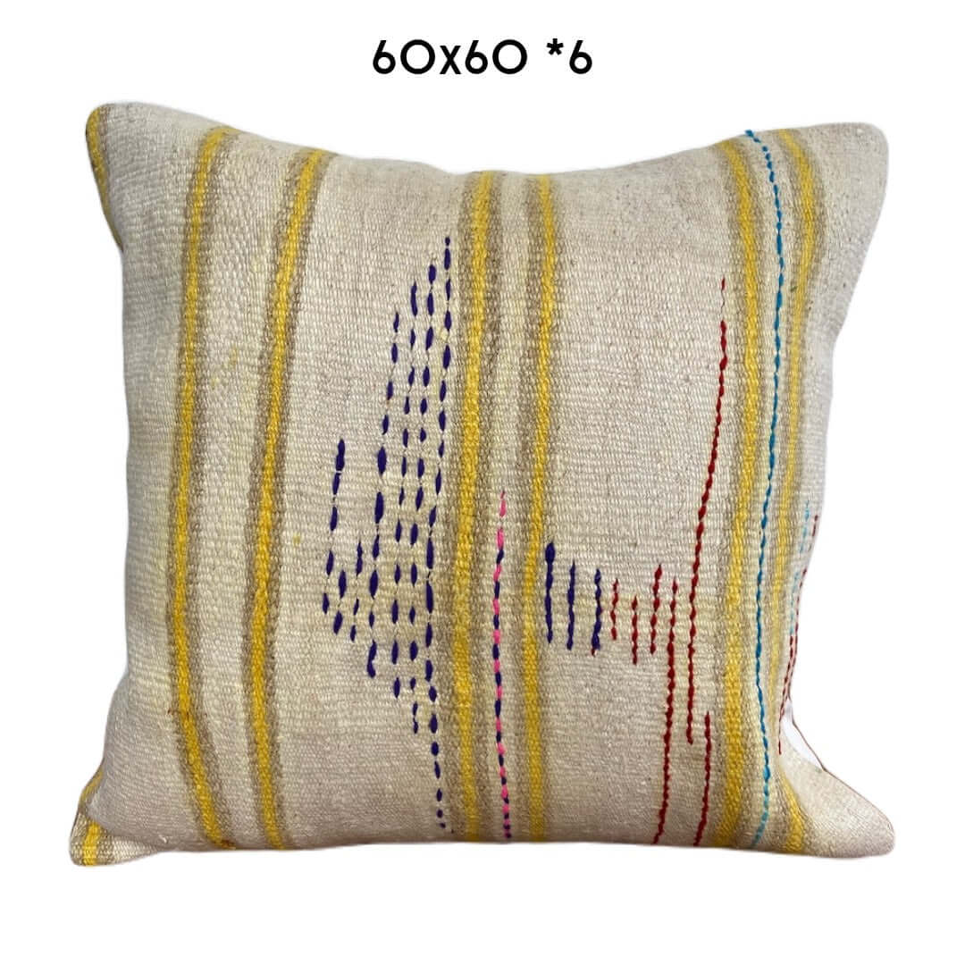 vintage hemp cushion 60x60cm yellow stripes unique kilim pillow