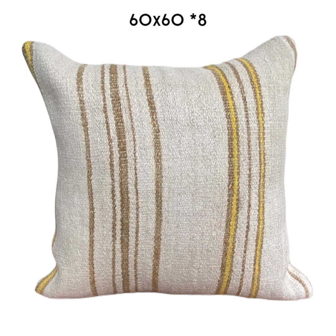 vintage hemp cushion 60x60cm brown stripes unique kilim pillow