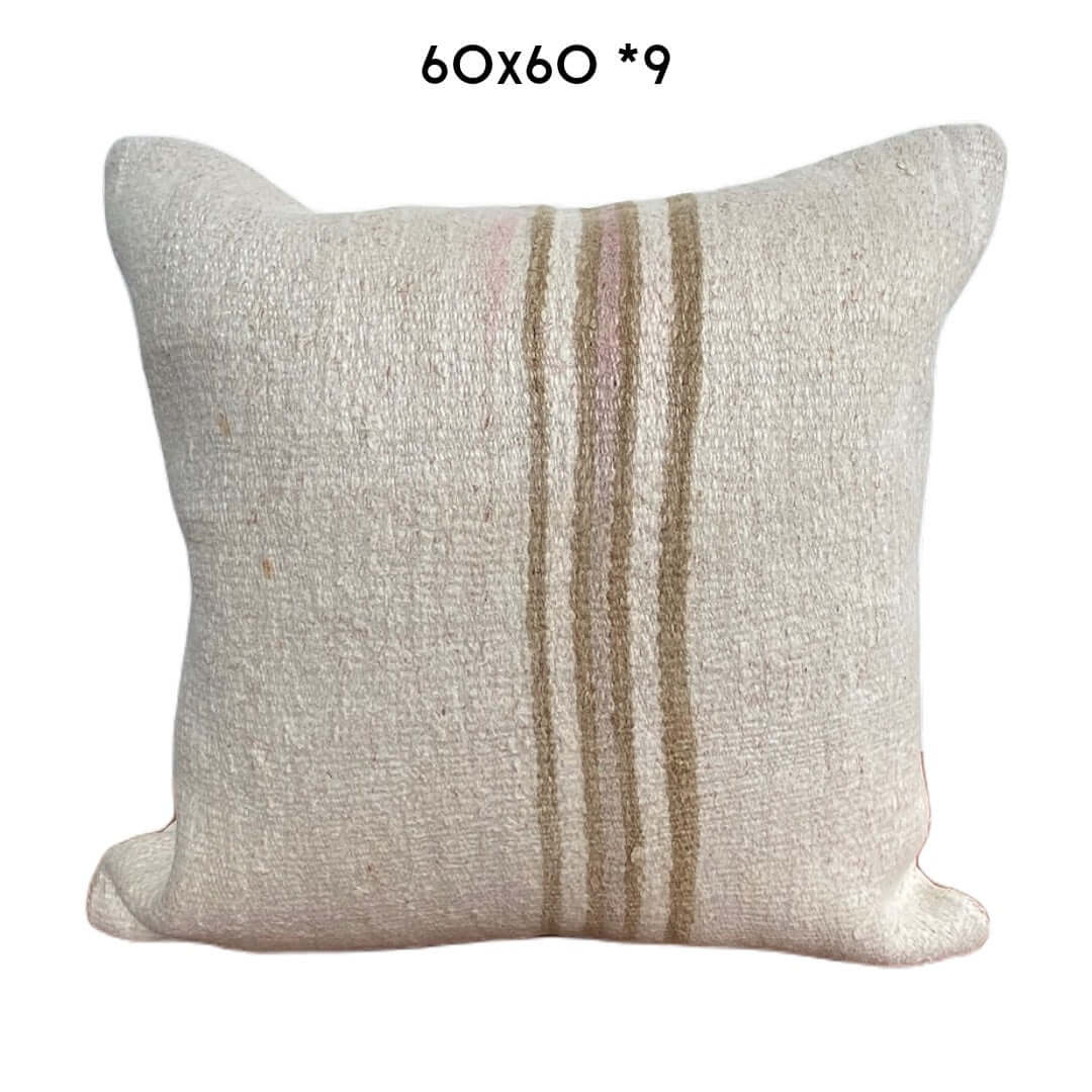 vintage hemp cushion 60x60cm brown stripes unique kilim pillow