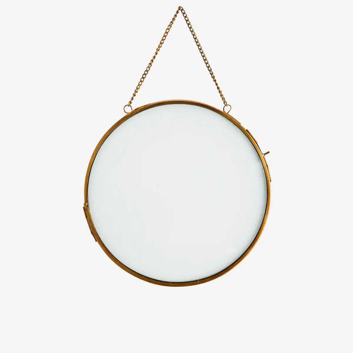 Round photo frame with gold frame and chain Madam Stoltz