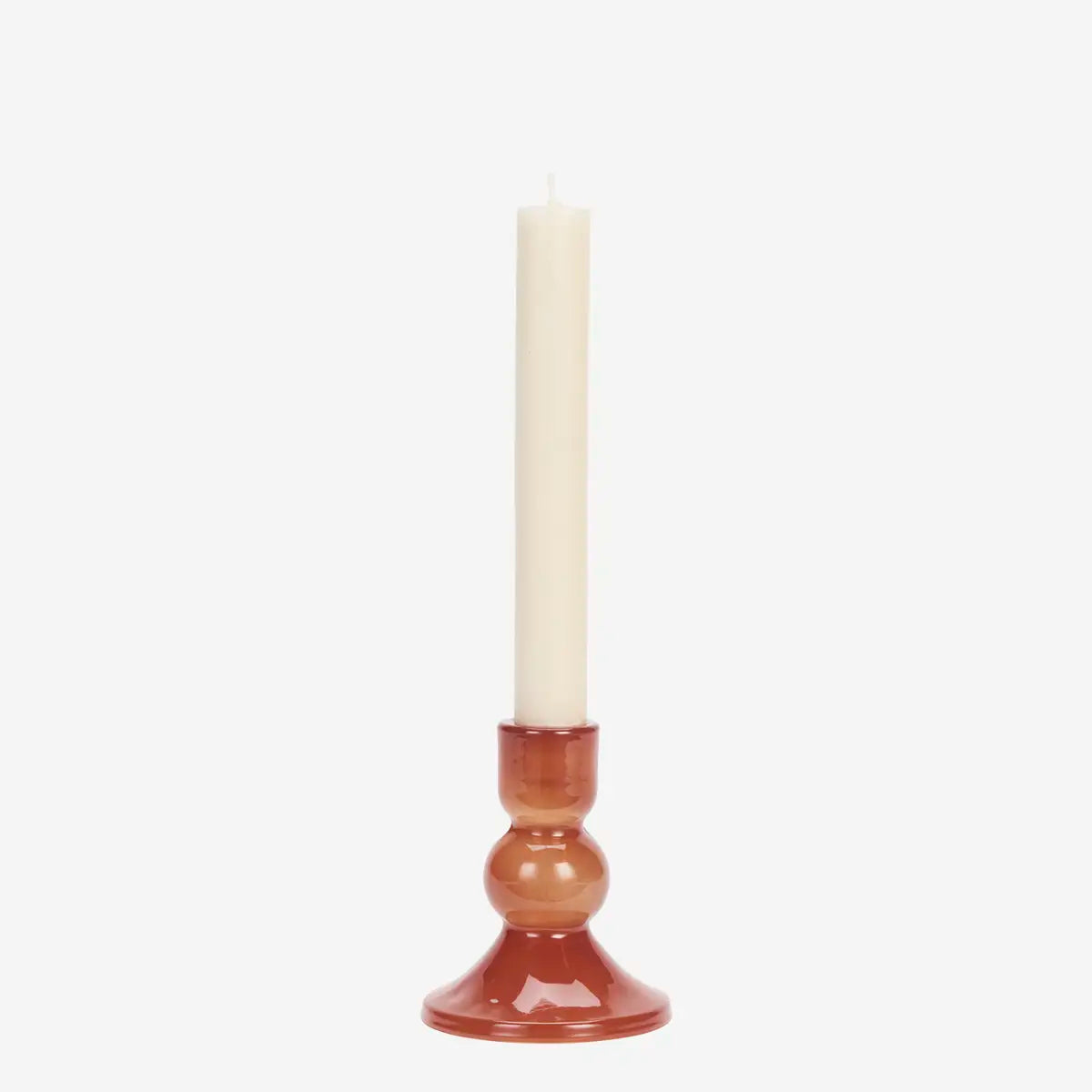 red glass candle holder with dinner candle