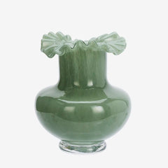 Madam Stoltz green glass vase ruffled rim