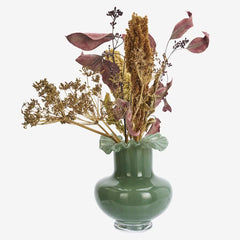 Madam Stoltz green glass vase ruffled rim