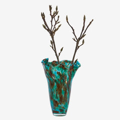 Blue green brown glass vase with ruffled edges Madam Stoltz
