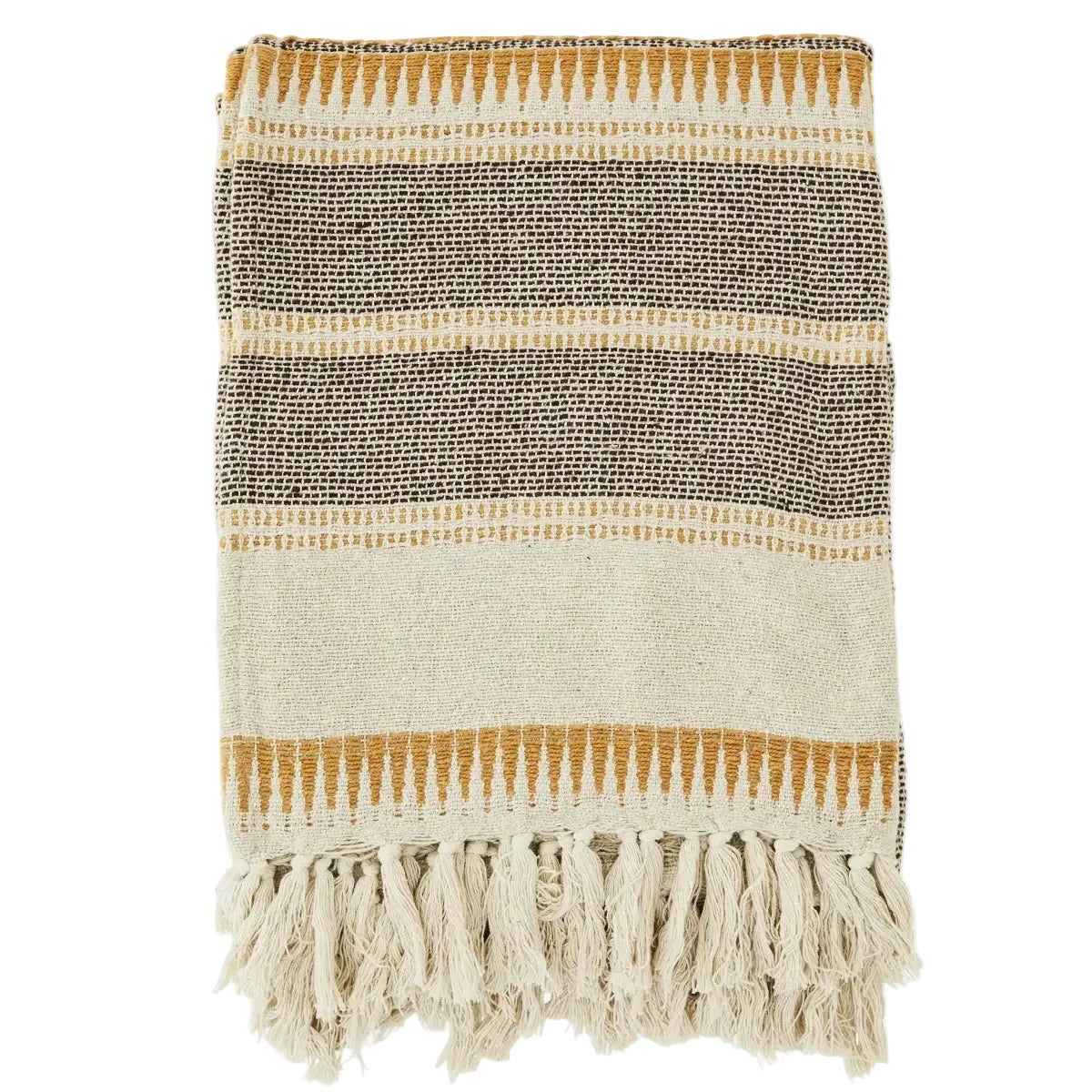 Textured blanket with striped pattern and tassels by Madam Stoltz