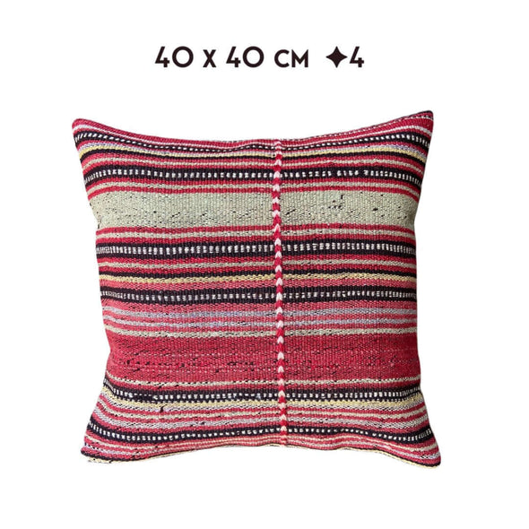old kilim pillow Turkey vintage kelim cushion kussen Turkey red stripes Nadia Dafri wool cotton 40 x 40 cm]
