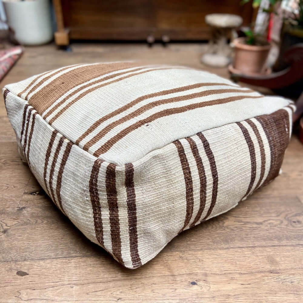 vintage kilim pouf 60x60cm brown stripes