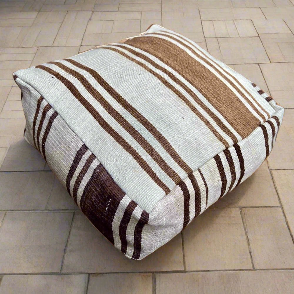 vintage kilim pouf 60x60cm brown stripes