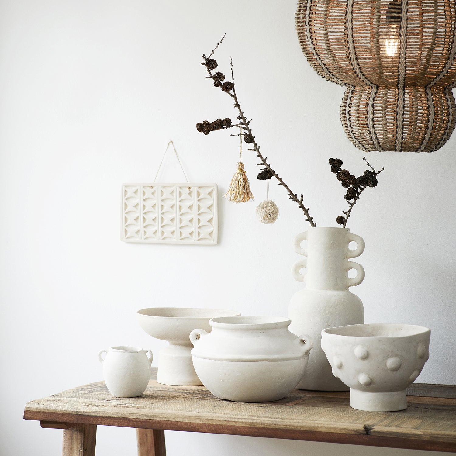 Madam Stoltz aper mache bowl white handmade