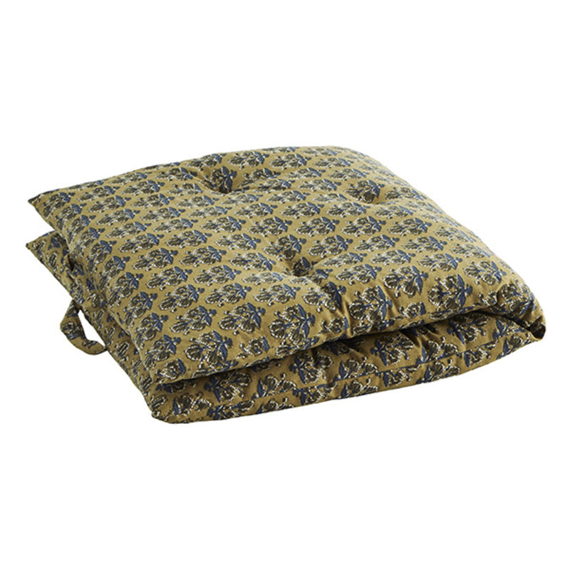 Madam Stoltz matraskussen mosterd print blokdruk outdoor mattress cushion