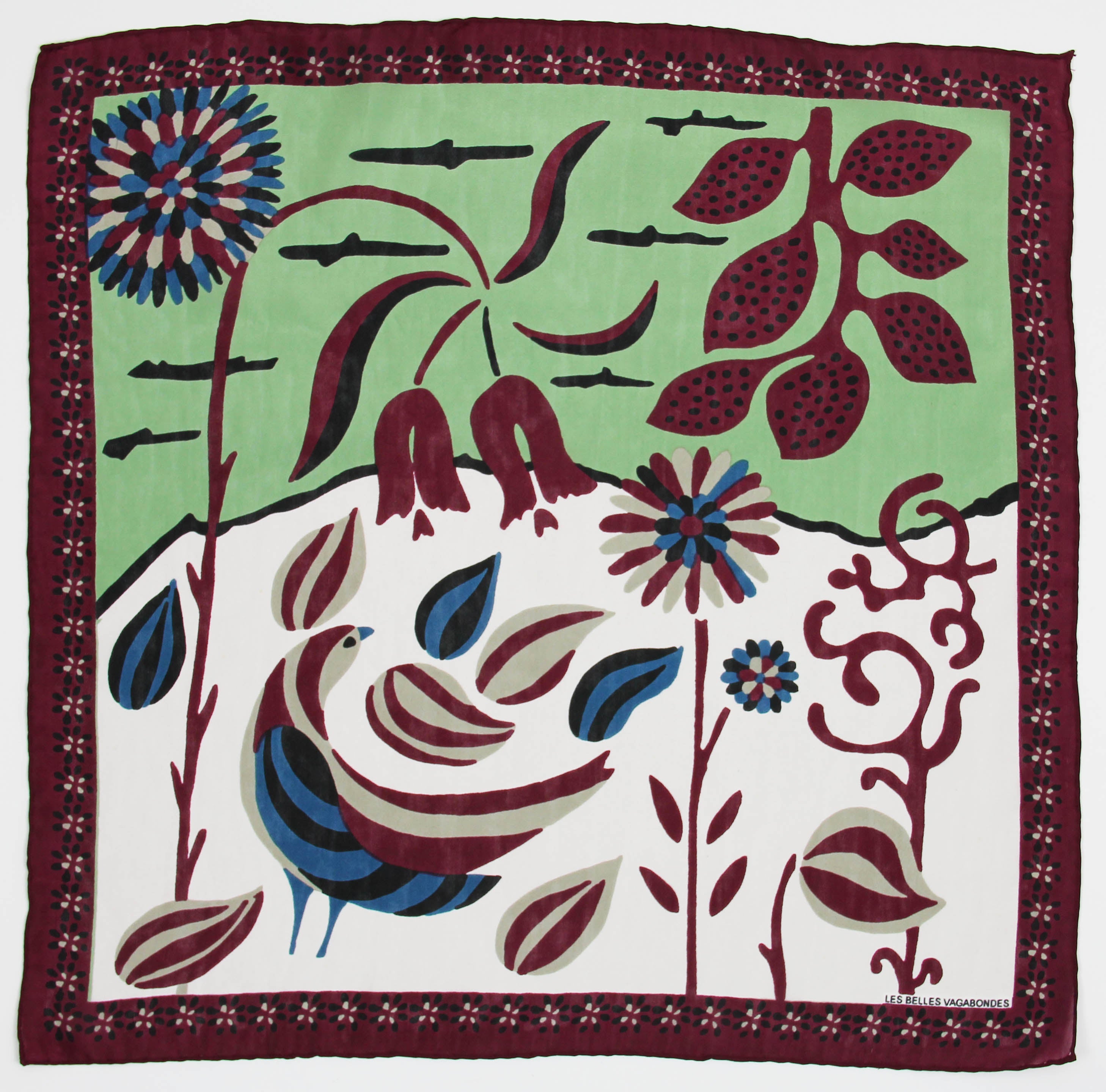 Les Belles Vagabondes Silk Scarf Mini Birdy Bordeaux