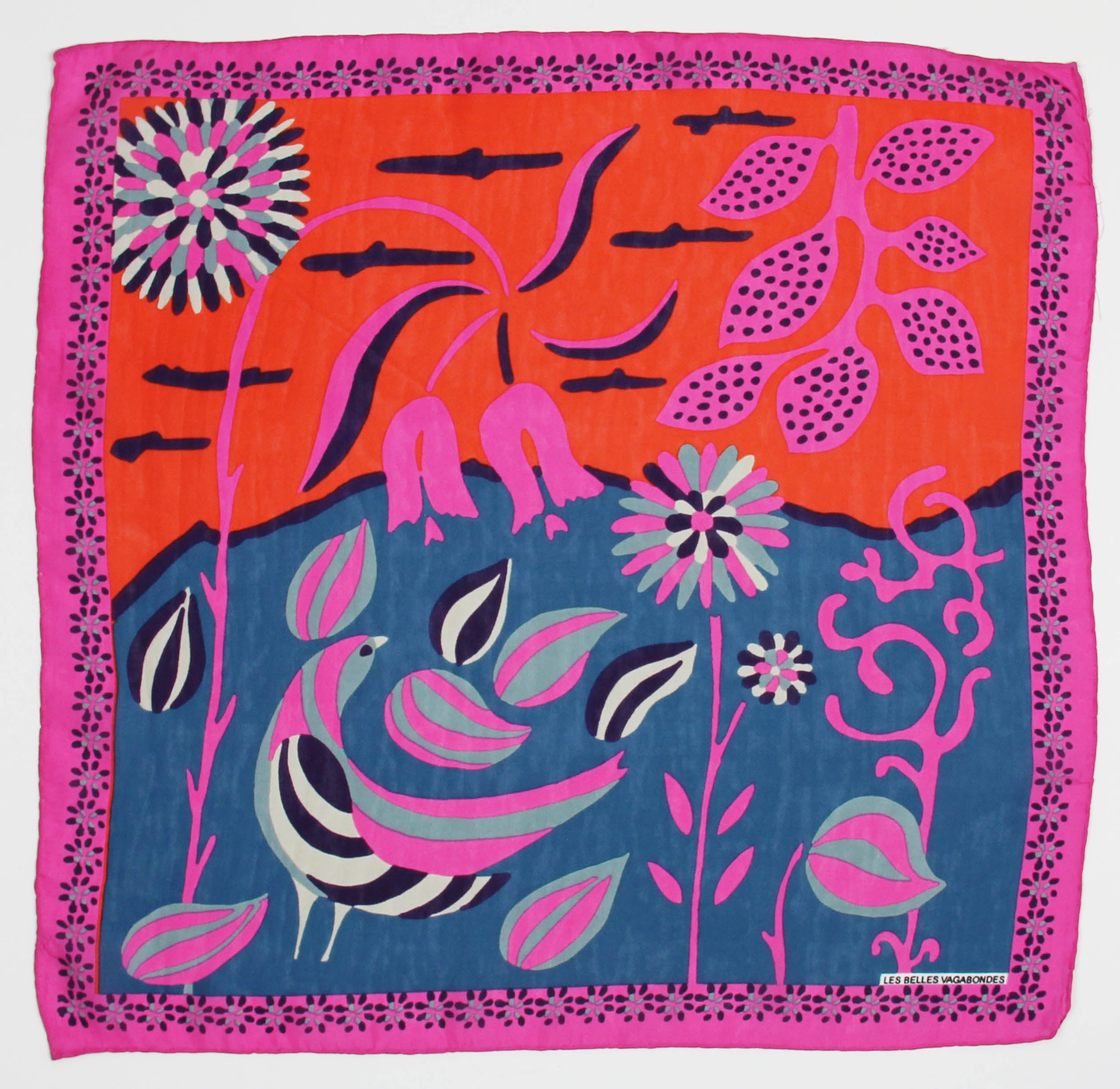 Les Belles Vagabondes Silk Scarf Mini Birdy Fuchsia