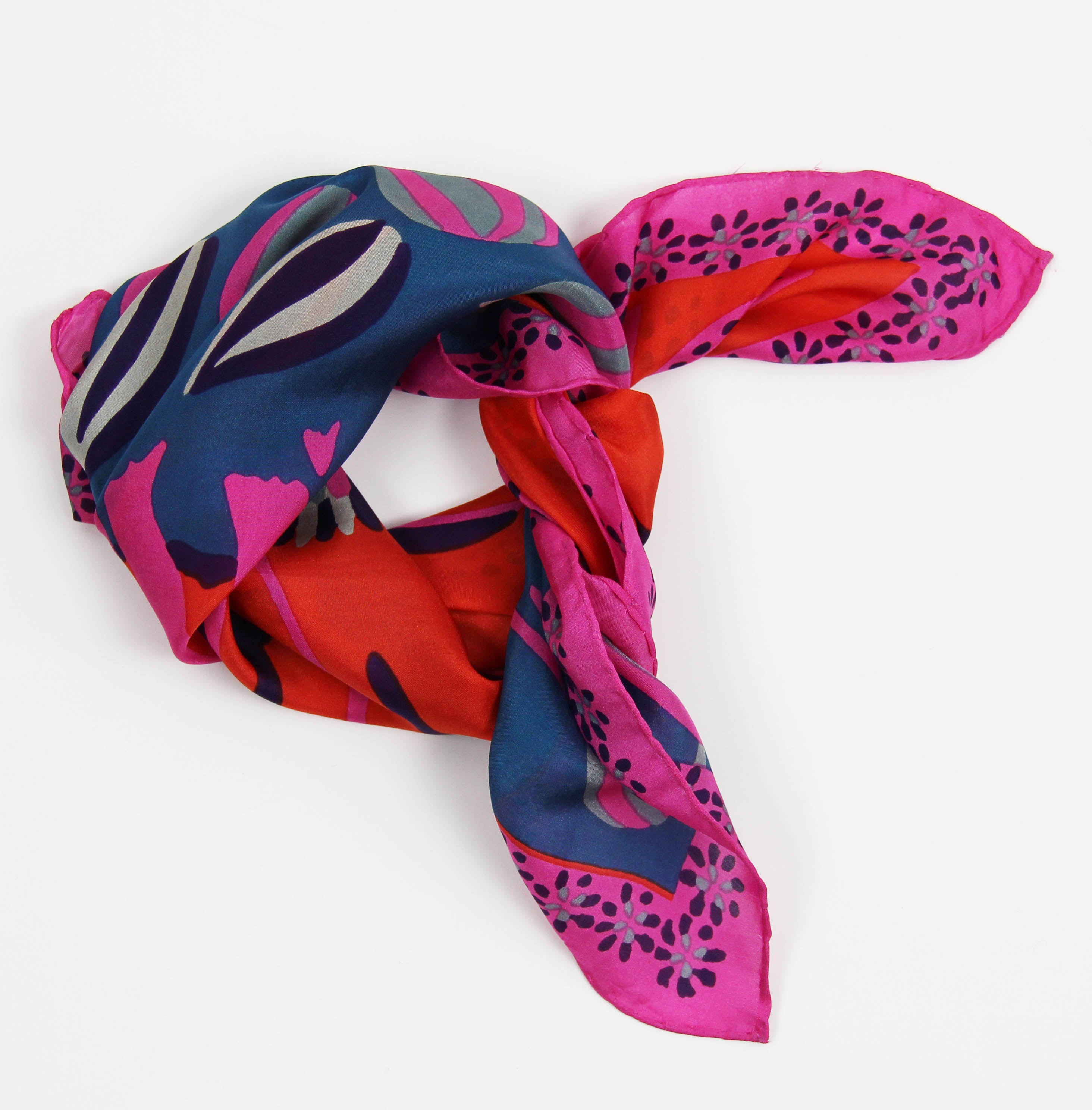 Les Belles Vagabondes Silk Scarf Mini Birdy Fuchsia Knot