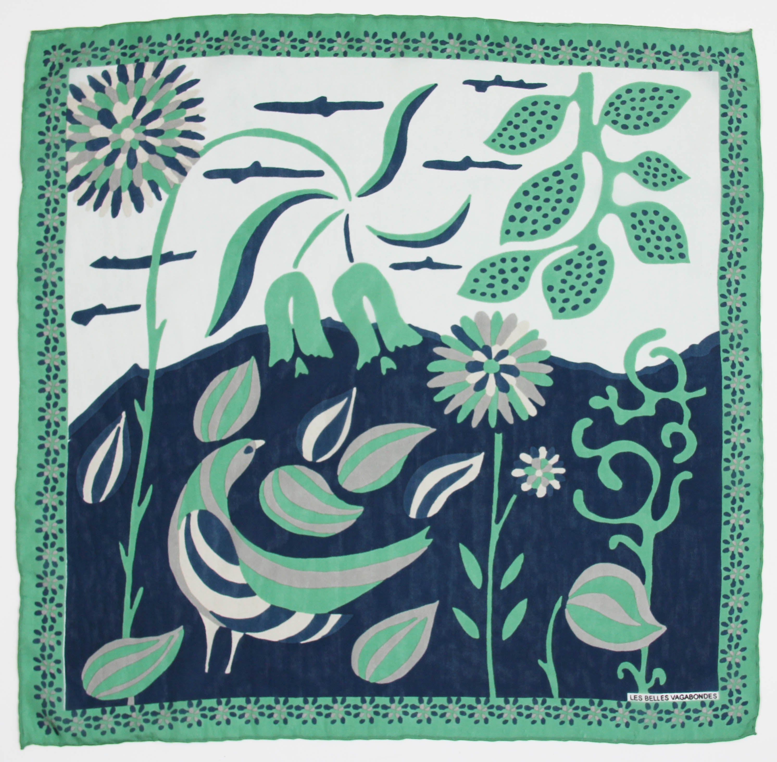 Les Belles Vagabondes Silk Scarf Mini Birdy Green