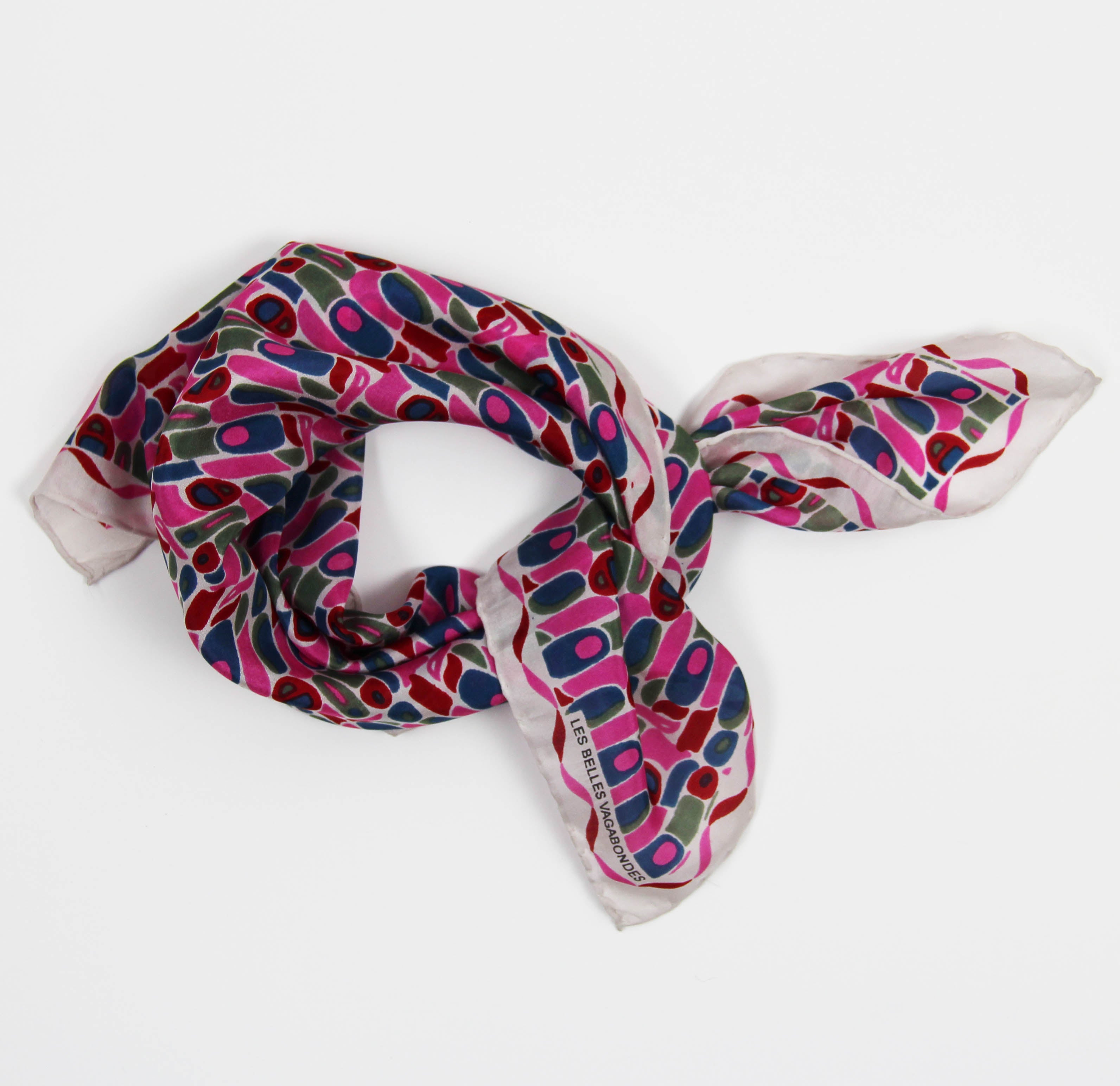 Les Belles Vagabondes Silk Scarf Mini Percussion Fuchsia Knot