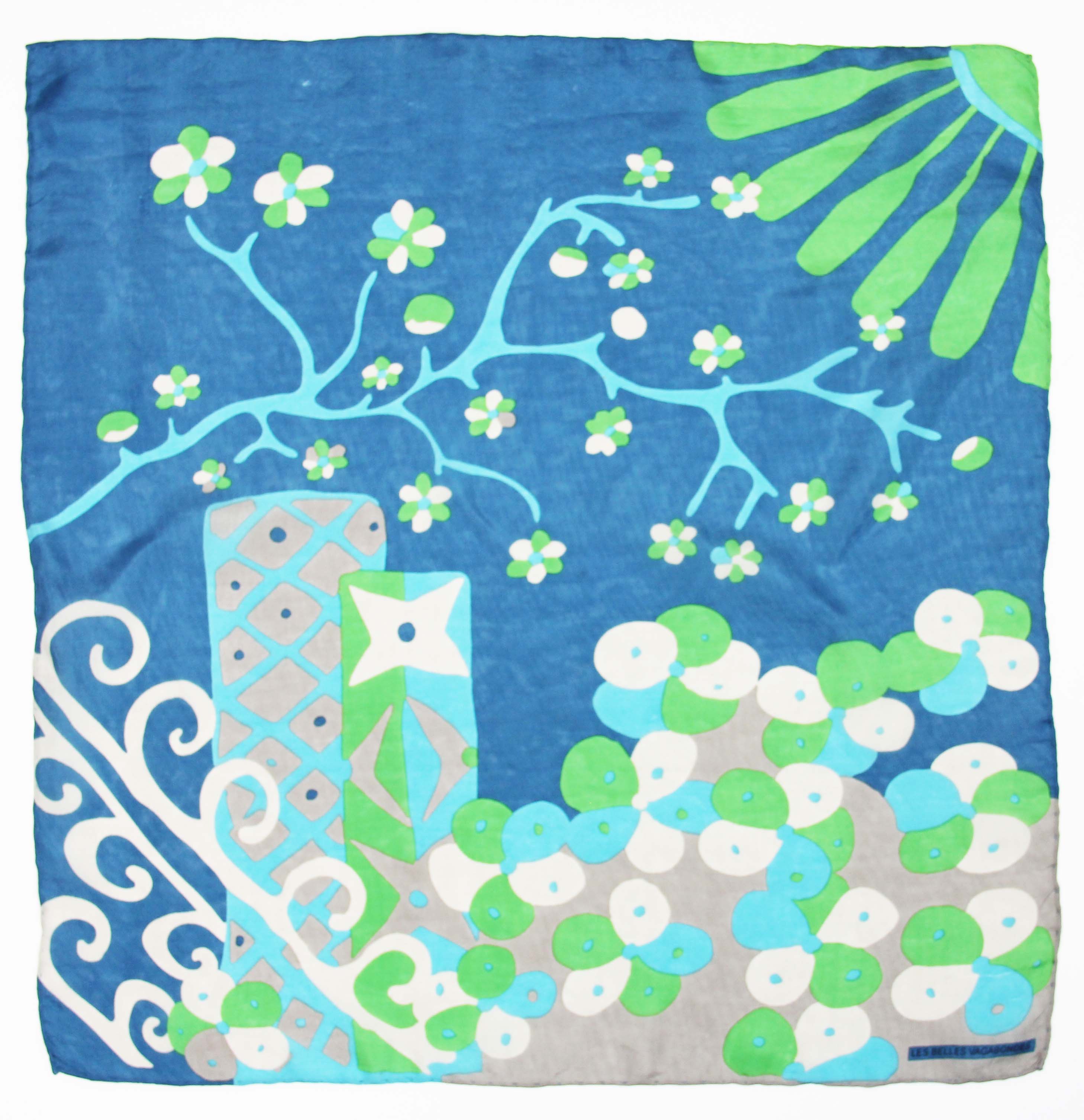Les Belles Vagabondes Silk Scarves Mini Sakura Blue