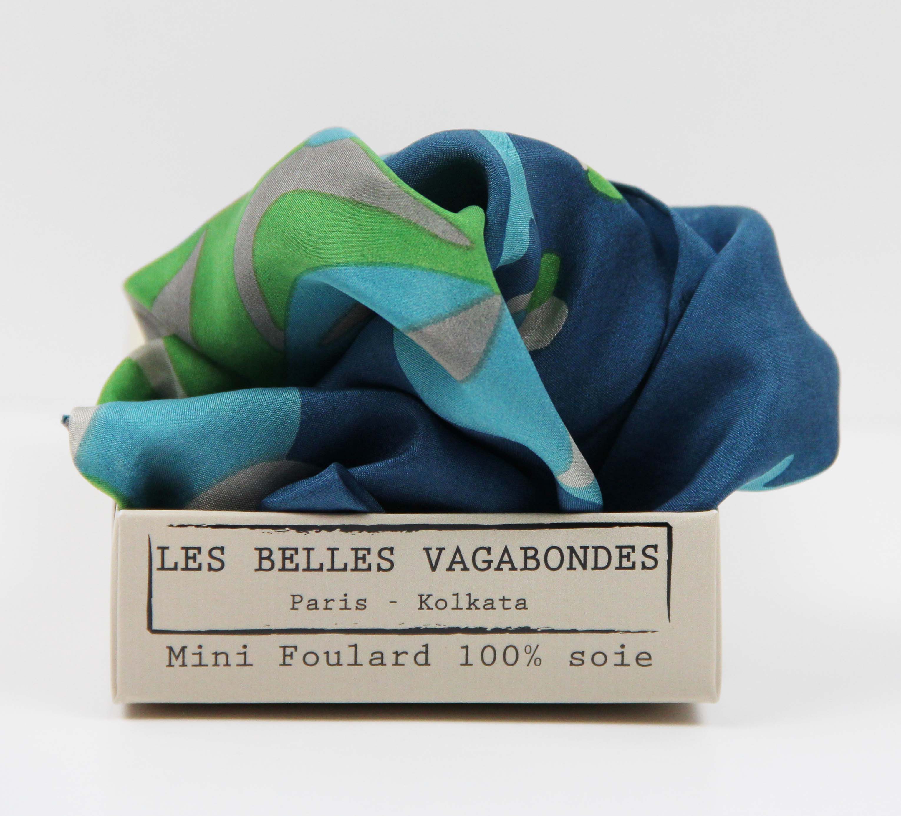 Les Belles Vagabondes Silk Scarves Mini Sakura Blue in Box