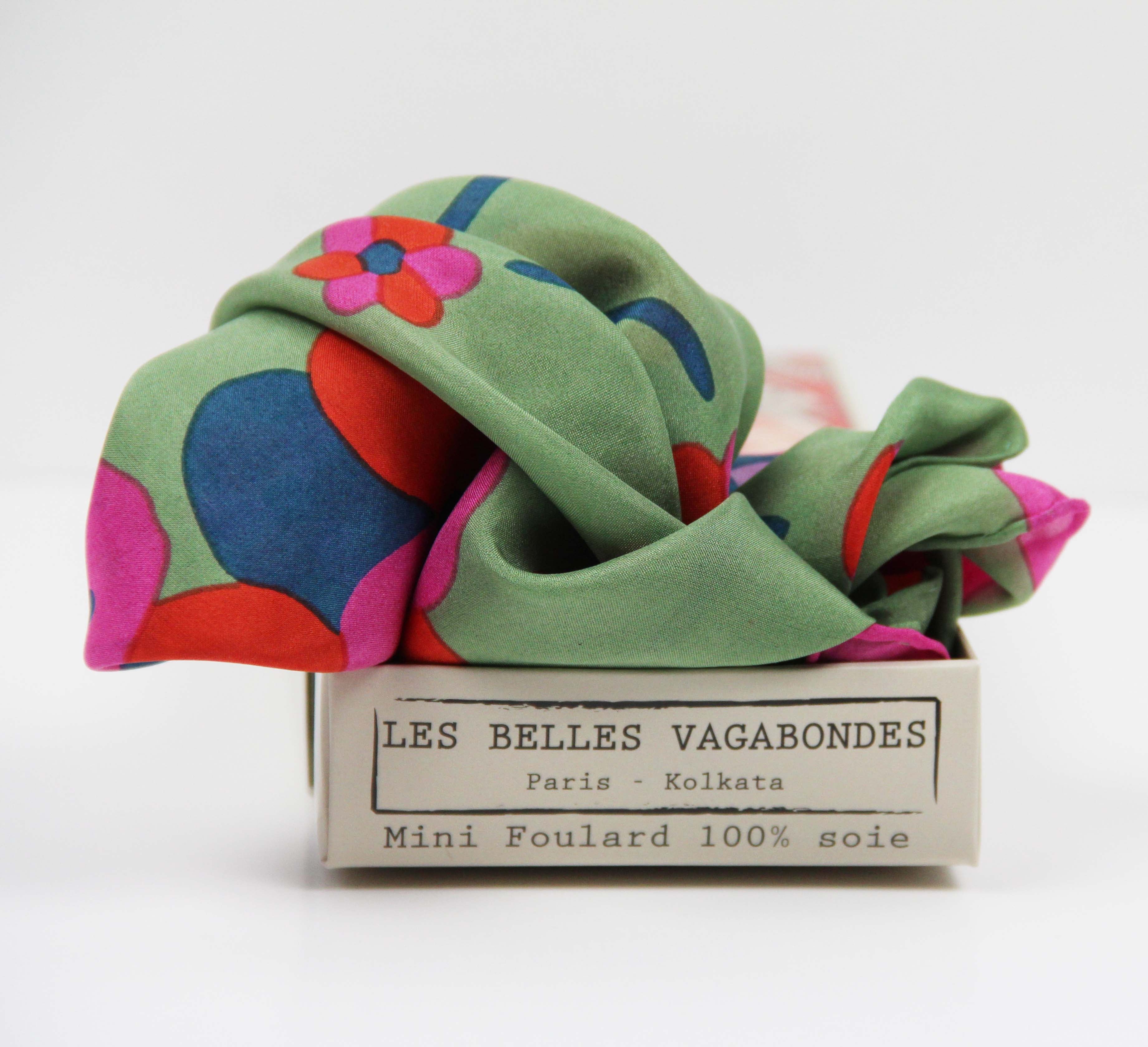 Les Belles Vagabondes Silk Scarves Mini Sakura Green in Box