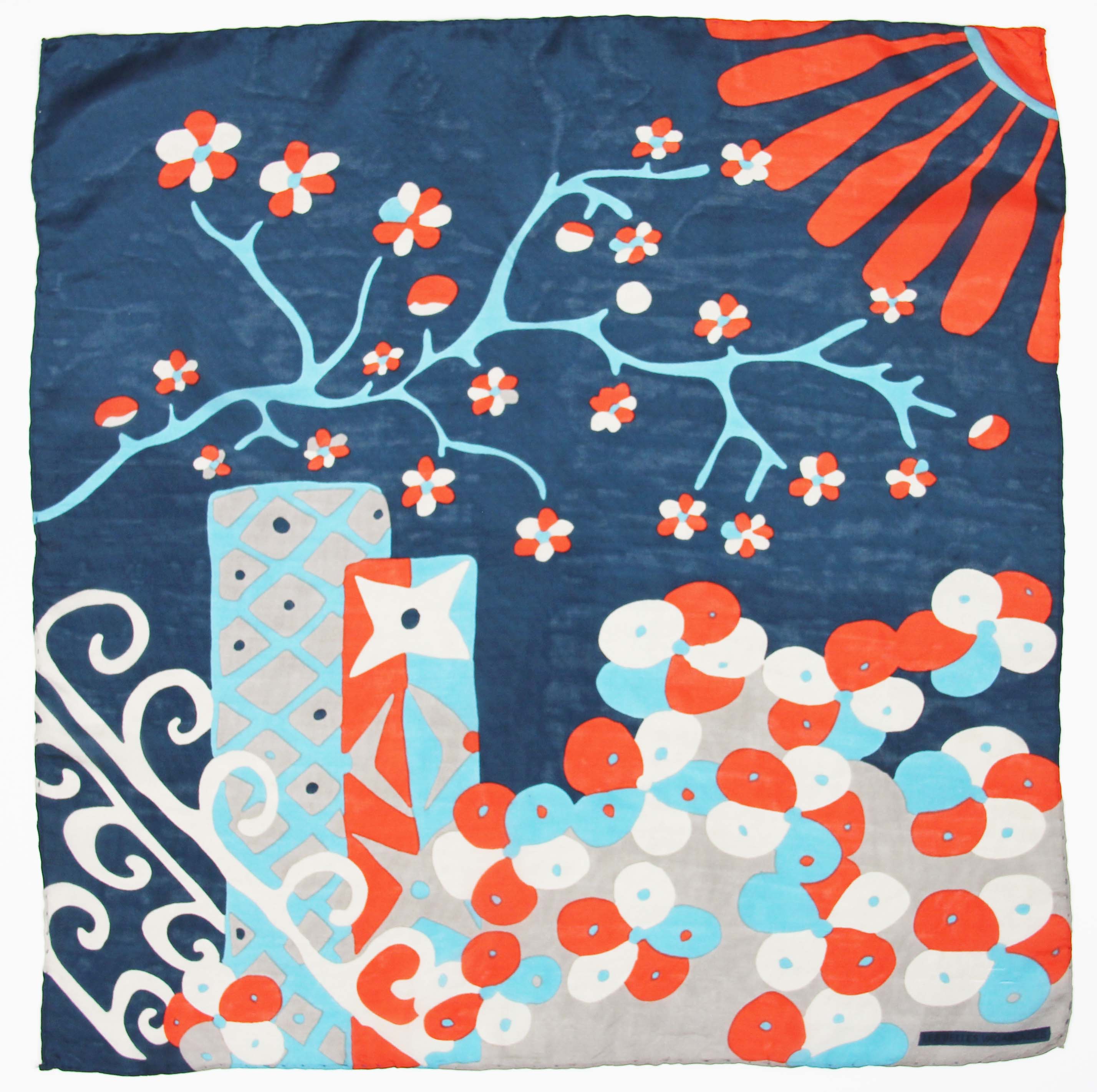 Les Belles Vagabondes Silk Scarves Mini Sakura Marine