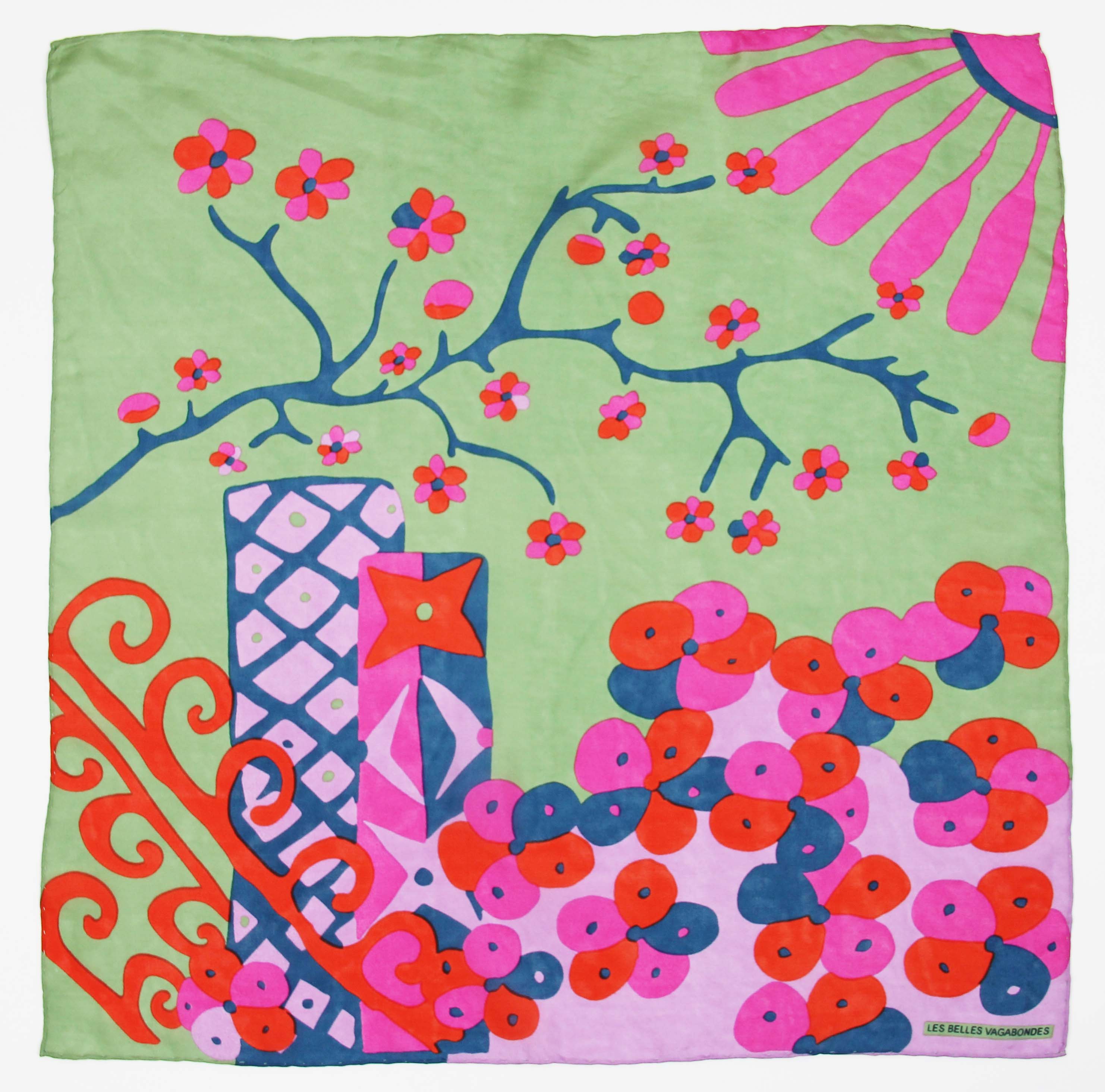 Les Belles Vagabondes Silk Scarves Mini Sakura Green