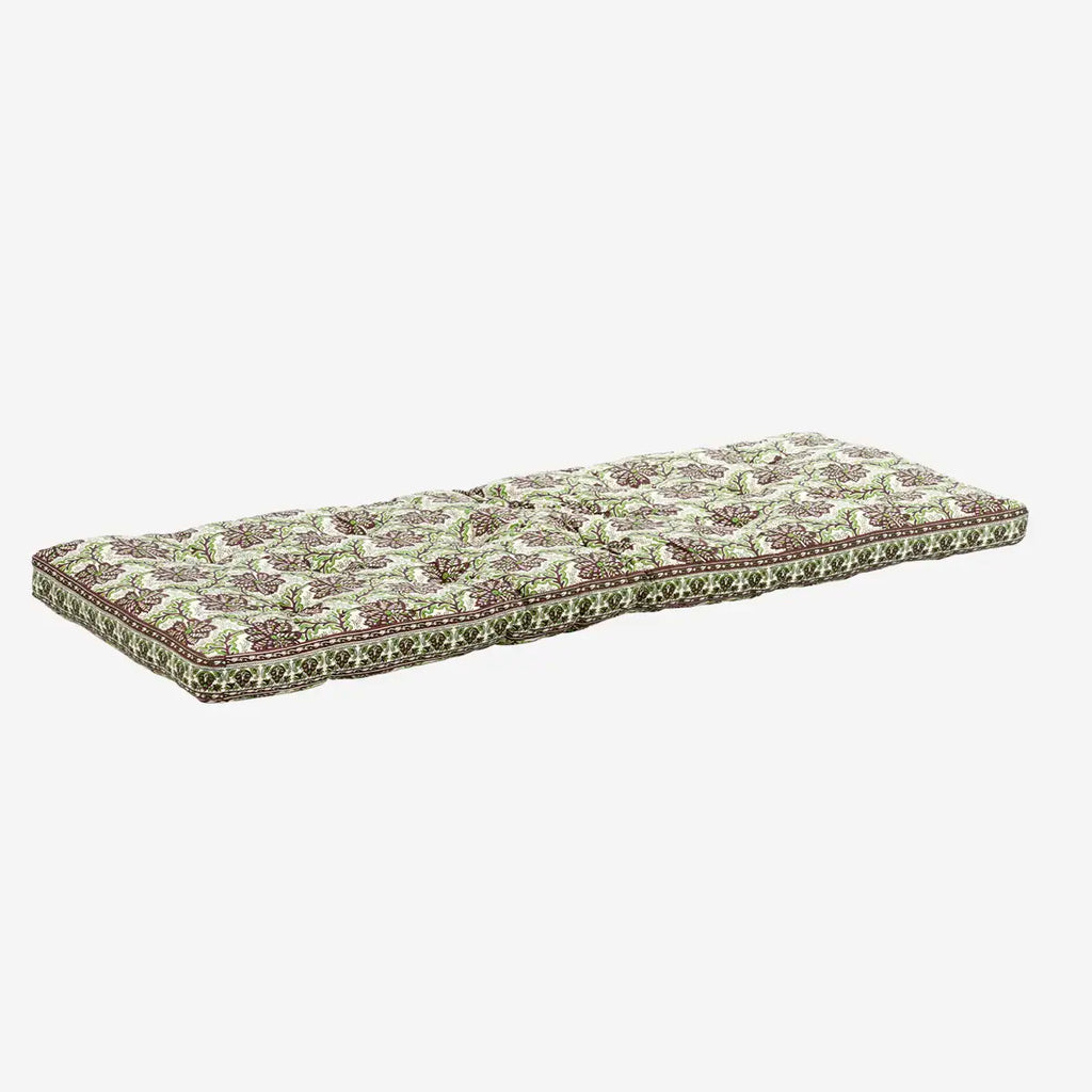 Madam Stoltz bench mattress cushion green brown floral print
