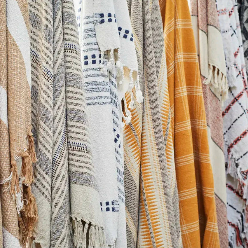 Plaid aus 100 % recycelter Baumwolle - Ecru, Braun & Honigfarben