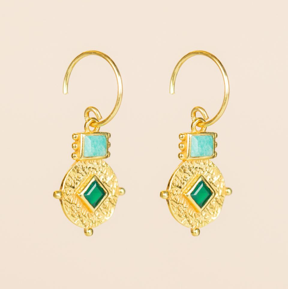 Gold earrings with green gemstones Muja Juma
