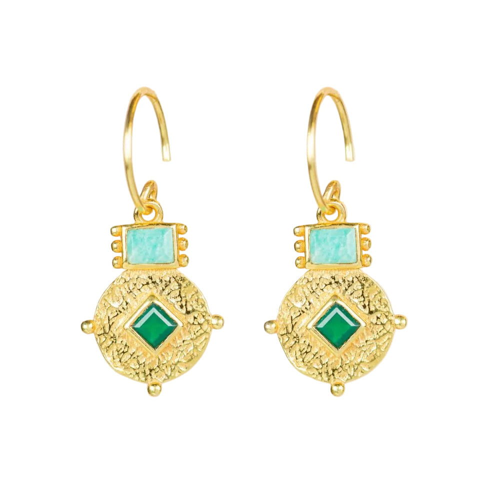 Gold earrings with green and turquoise stones Muja Juma