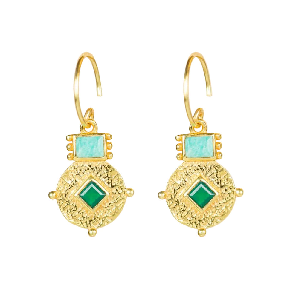 Gold earrings with green and turquoise stones Muja Juma