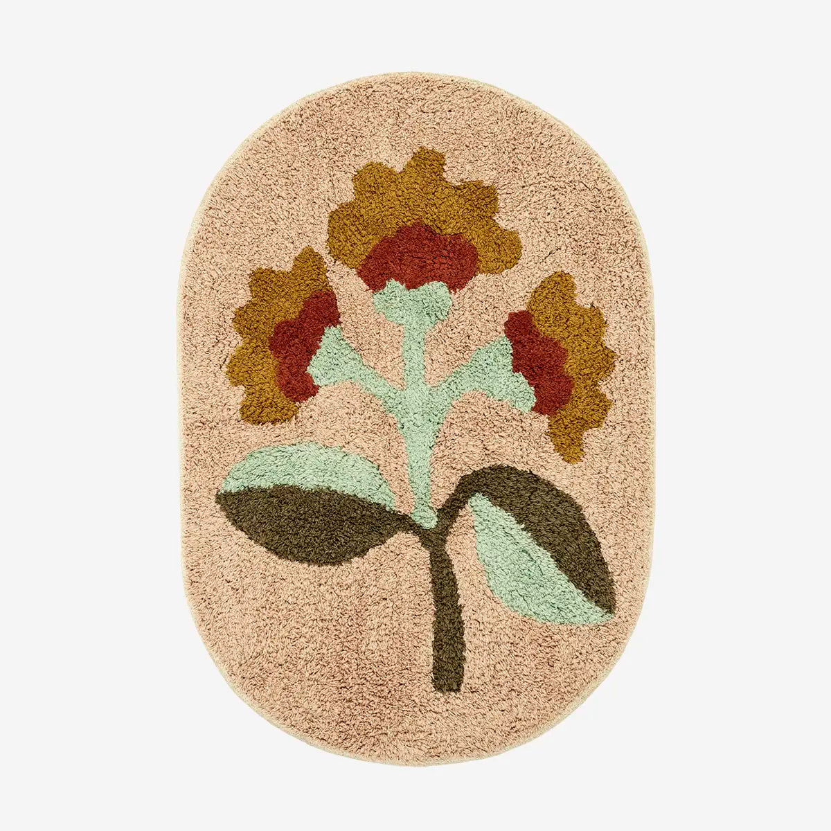 Madam Stoltz tufted bath mat oval floral pink