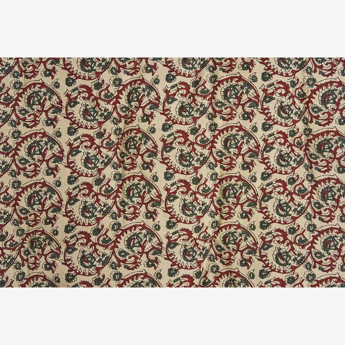Madam Stoltz printed cotton mattress in sand green syrah closeup
