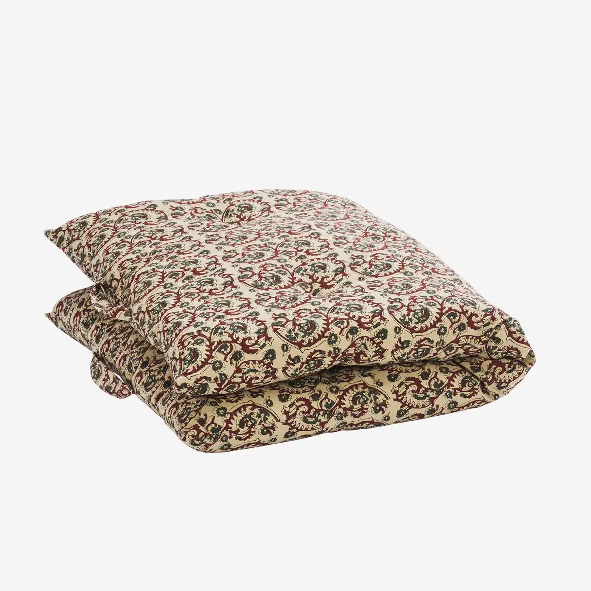 Madam Stoltz printed cotton mattress in sand, green, dark red