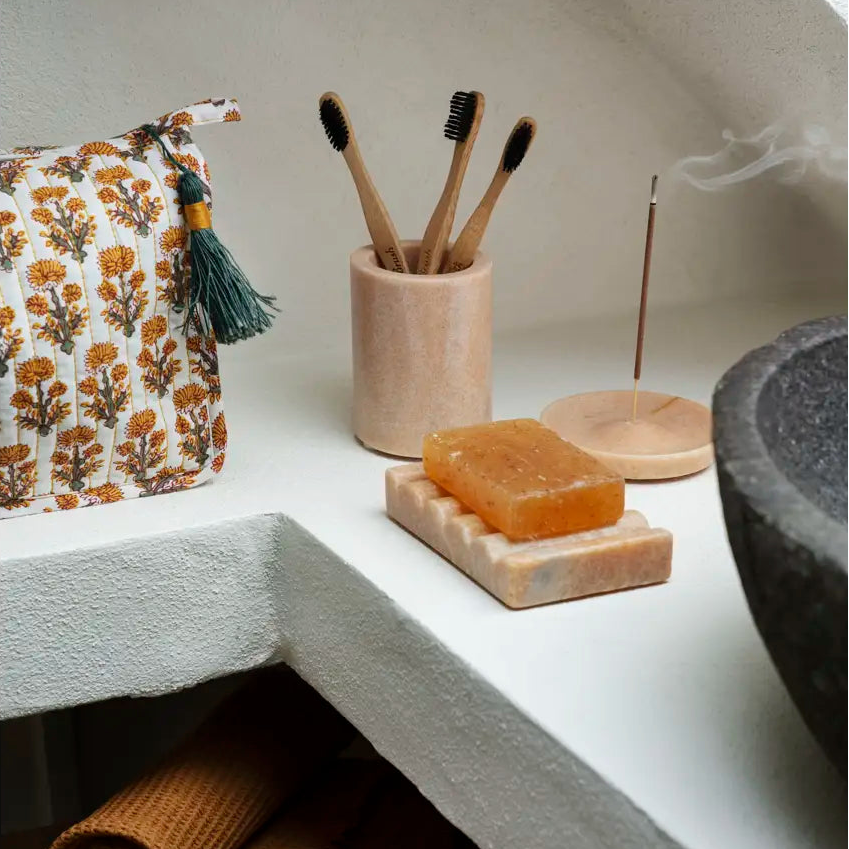 Quilted Cotton Washbag Yellow Green Madam Stoltz Bathroom