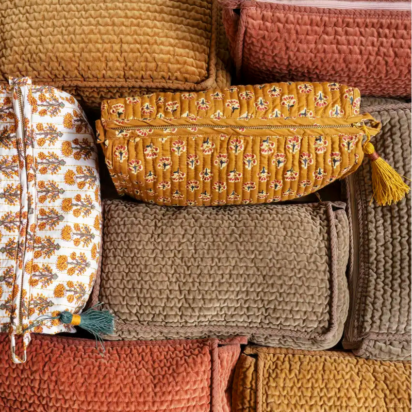 Quilted Cotton Washbags Yellow Green Madam Stoltz